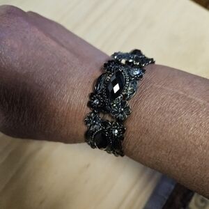 Vintage Goth/Victorian Style Black Floral and Glass Bracelet